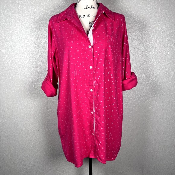 DKNY Sz M Long-Sleeve Pink Button-down Shirt with Pockets, Empire State Glitter - Picture 11 of 16